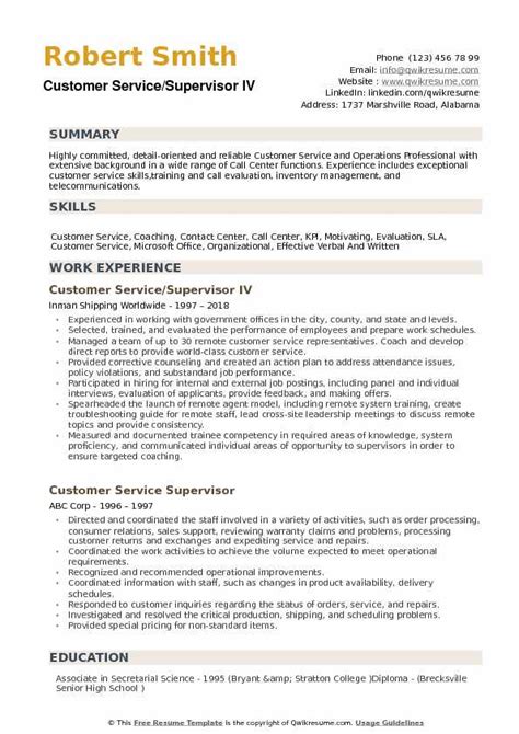 Customer Service Supervisor Resume Template