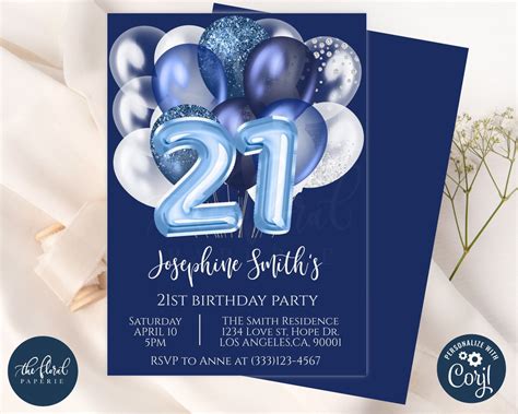 Customizable 21st Birthday Invitation Template