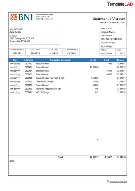 Customizable Bank Statement Template