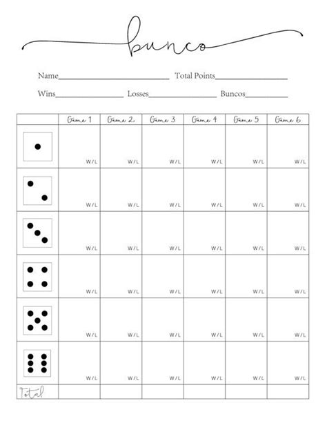 Customizable Bunco Score Sheet