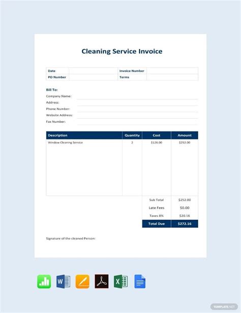 Customizable Cleaning Service Invoice Template