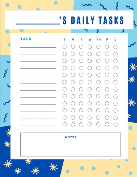 Customizable Daily Task List Template