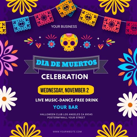 Customizable Dia De Los Muertos Invitation Templates