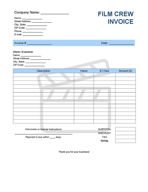 Customizable Film Crew Invoice Template