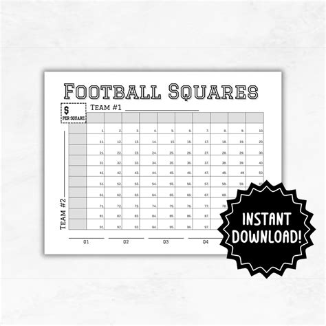 Customizable Football Squares Grid