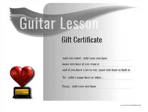 Customizable Guitar Lesson Gift Certificate Template