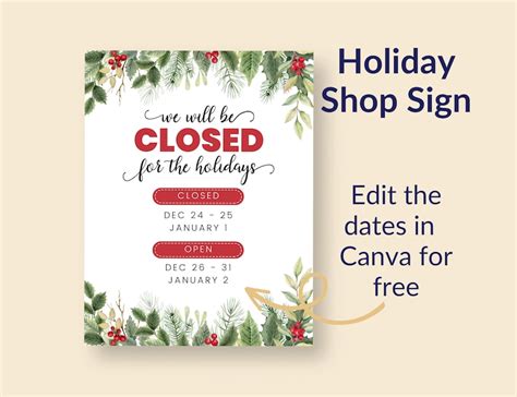 Customizable Holiday Closed Signs