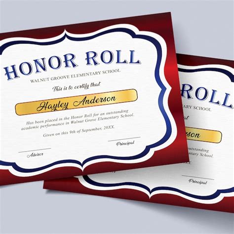 Customizable Honor Roll Certificates