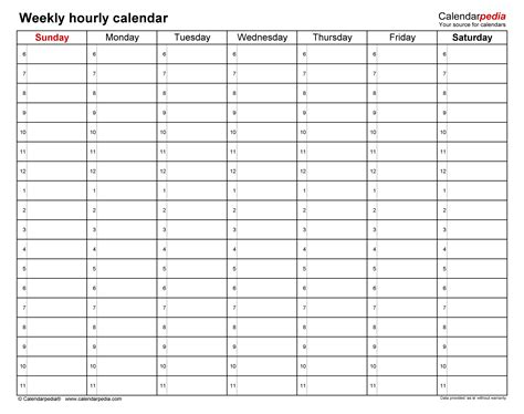 Customizable Hourly Calendar Template