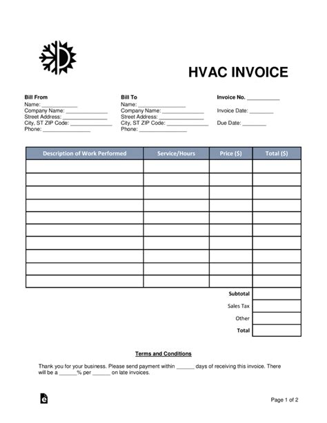 Customizable HVAC Invoice Template Example