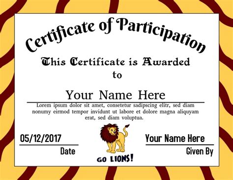 Customizable Lions Certificate Template