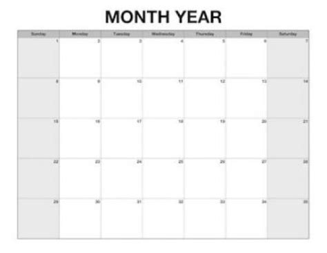 Customizable Month Calendar Template