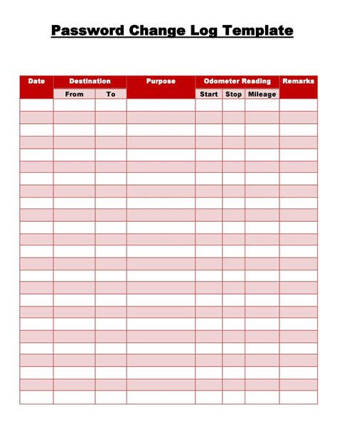 Customizable Password Log Template Example