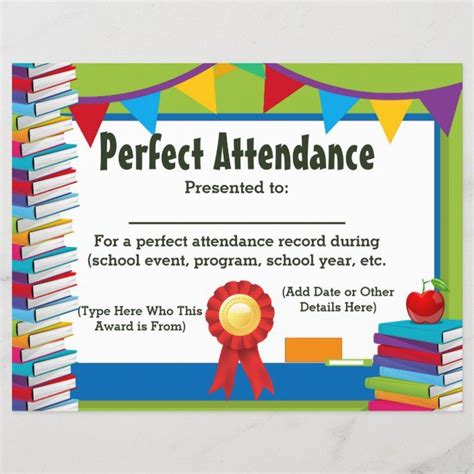 Customizable Perfect Attendance Certificate for Middle School