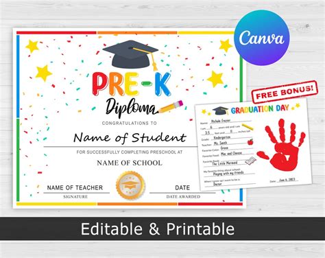 Customizable Pre K Graduation Certificate