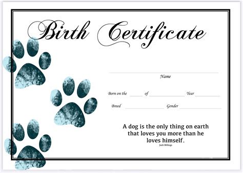 Customizable Puppy Birth Certificate Templates