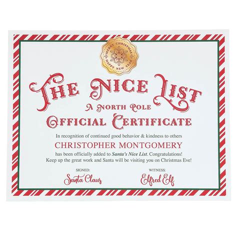 Customizable Santa Nice List Certificate