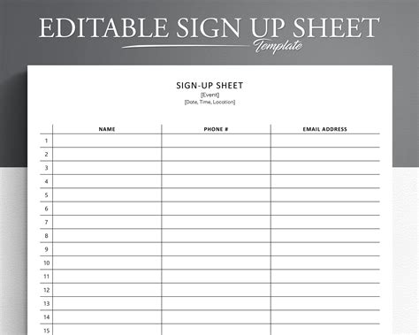 Customizable sign-up sheet template