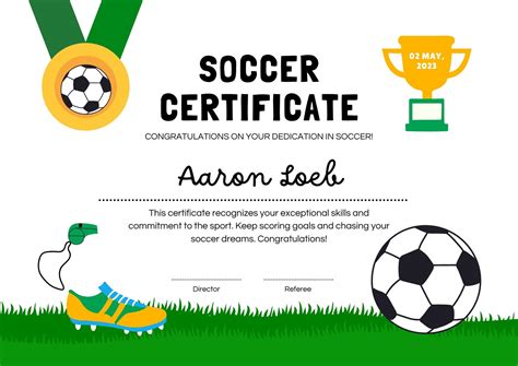 Customizable soccer certificate templates