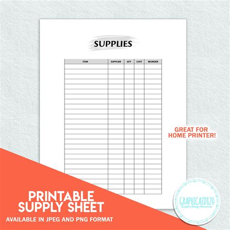 Customizable Supply List Template