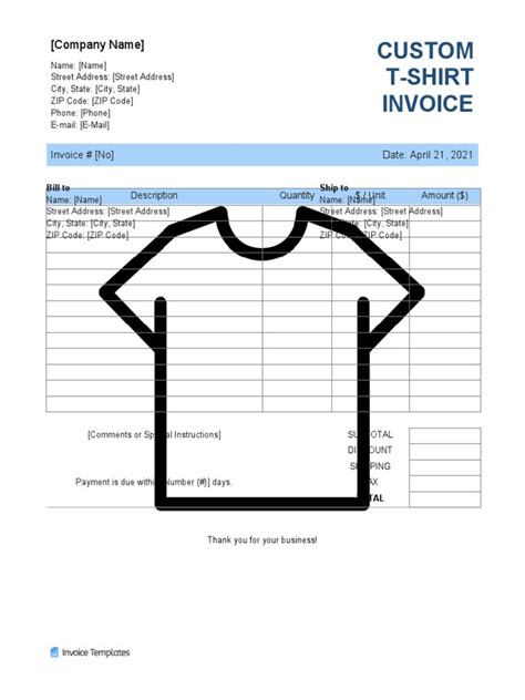 Customizable T-shirt invoice template example