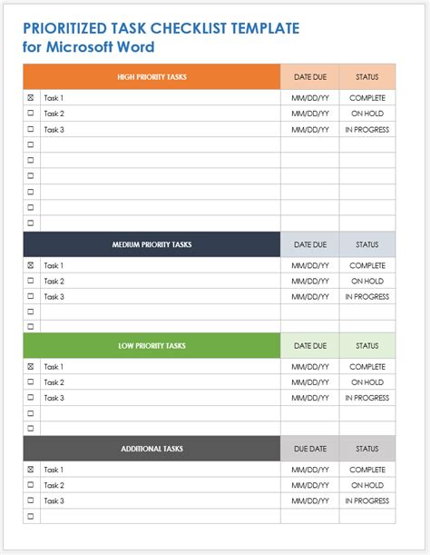 Customizable Task List Template Example