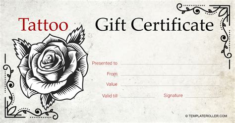 Customizable Tattoo Gift Certificate Templates