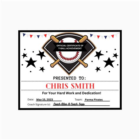 Customizable T-Ball Certificate