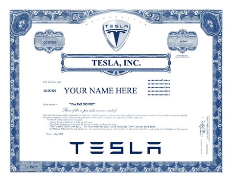 Customizable Tesla Stock Certificate Template