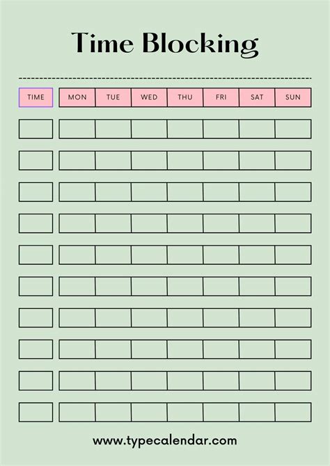 Customizable Time Blocking Template