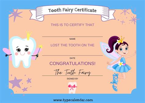 Customizable Tooth Fairy Certificate