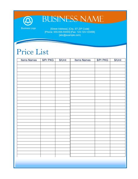 Customizable Wholesale Price List Template