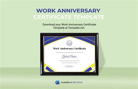 customizable work anniversary certificate template