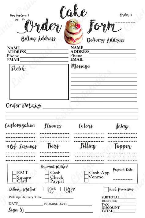 Customize Cake Order Form Template