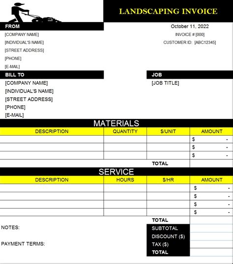 Customize Landscape Invoice Template Excel