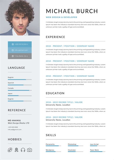 Customize Free Resume Template PSD Design