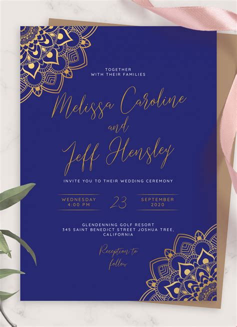 Customize Royal Blue and Gold Wedding Invitation