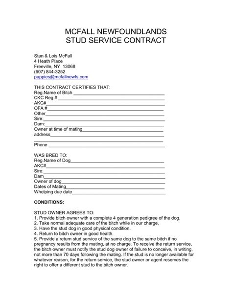 Customize Stud Service Contract Template