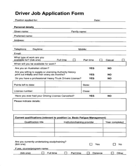 Customizing Truck Driver Employment Application Template