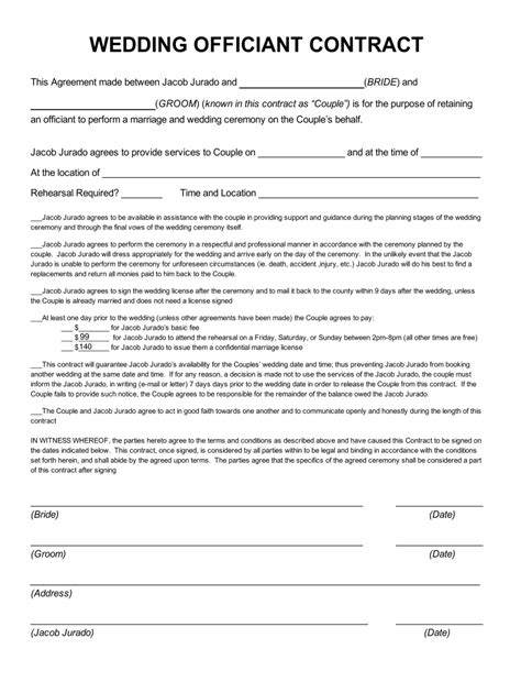 Customize Wedding Officiant Contract Template