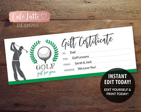 Customized golf lesson gift certificate