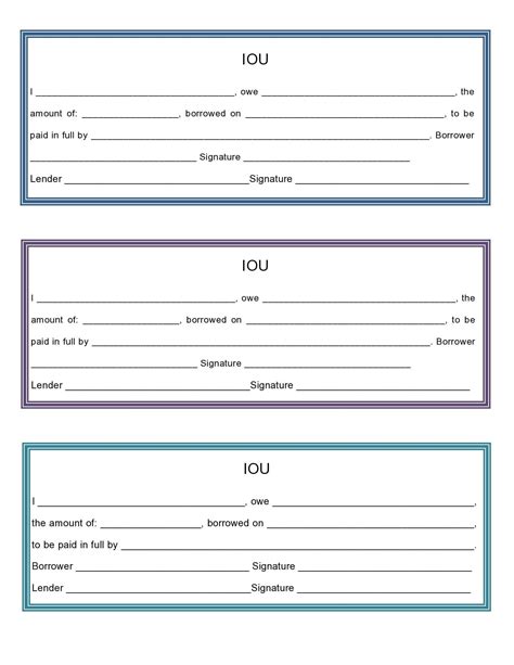 A customized IOU template