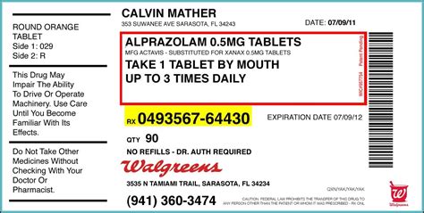 Customized Walgreens Prescription Label Template 1