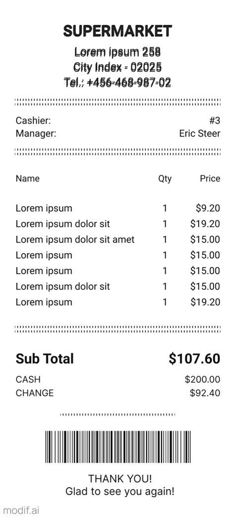 Customizing Grocery Store Receipt Template