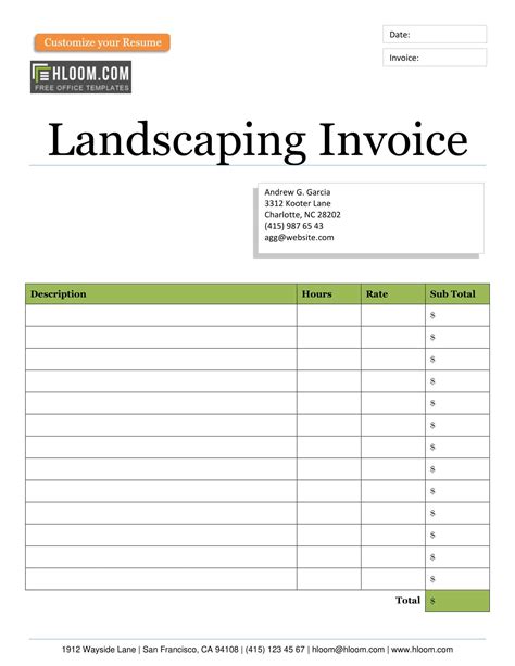 Customizing Landscaping Invoice Template in Excel