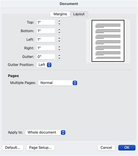 Customizing margins in a document