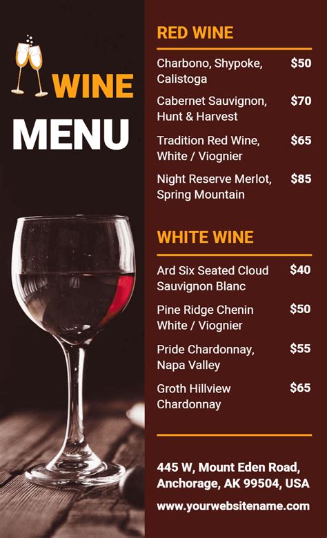 Customizing Wine Menu Template Example