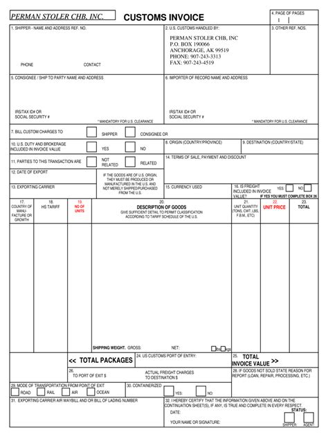 Customs Form Template