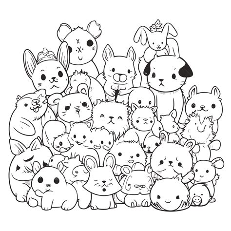 Illustration of cute animals for kids to color