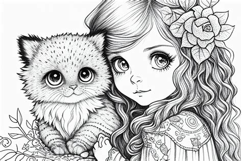 Illustration of a cute coloring page for girls